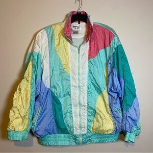 Vintage Clipper Bay Women’s Pastel Windbreaker Size Large Full Zip 80’s 90’s